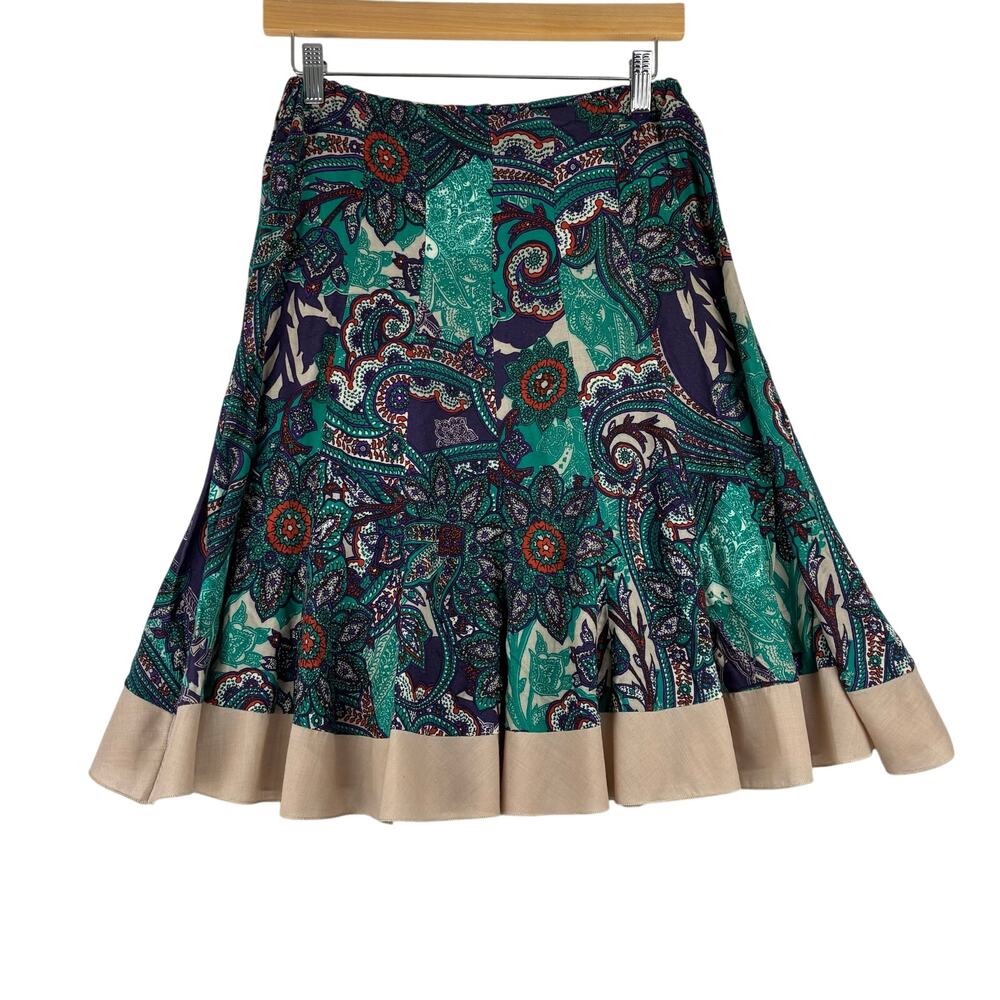 Unbranded Made in France A Line Skirt Women's 42/US10 Intricate Paisley Green